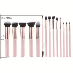 14pcs Makeup Brush Set Wooden Handles Sponge Bag Essential Beauty Tool