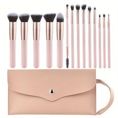 14pcs Makeup Brush Set Wooden Handles Sponge Bag Essential Beauty Tool