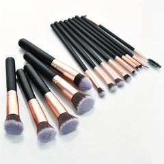 14pcs Makeup Brush Set Wooden Handles Sponge Bag Essential Beauty Tool