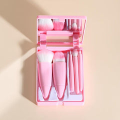5pcs Portable Makeup Brush Set with Mirror & Storage Box
