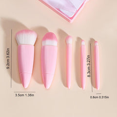 5pcs Portable Makeup Brush Set with Mirror & Storage Box