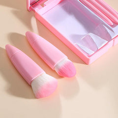 5pcs Portable Makeup Brush Set with Mirror & Storage Box