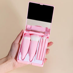5pcs Portable Makeup Brush Set with Mirror & Storage Box