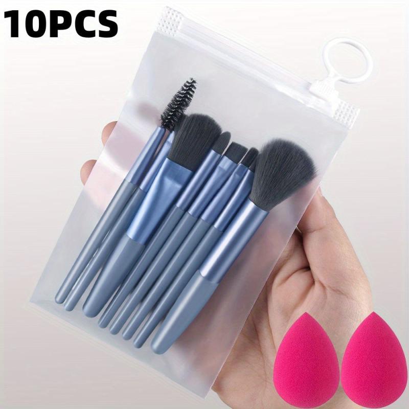 Mini Makeup Brushes Set 8pcs & 2ps Sponges Portable Soft Concealer Brush