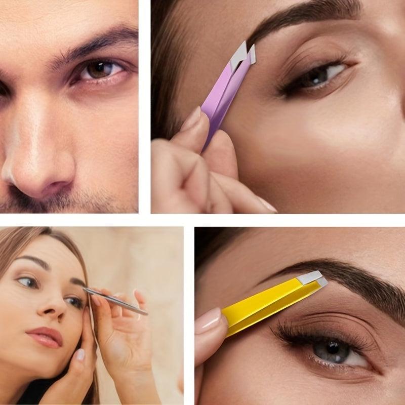 12pc Stainless Steel Eyebrow Tweezers Set - Angled Tip Precision Tweezers