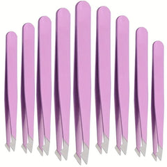 12pc Stainless Steel Eyebrow Tweezers Set - Angled Tip Precision Tweezers