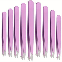 12pc Stainless Steel Eyebrow Tweezers Set - Angled Tip Precision Tweezers
