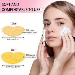 Heart Shape Compressed Facial Sponges - Natural Cleansing Pads - Reusable