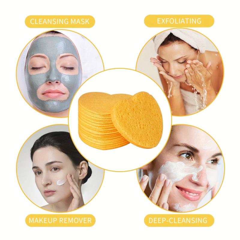Heart Shape Compressed Facial Sponges - Natural Cleansing Pads - Reusable