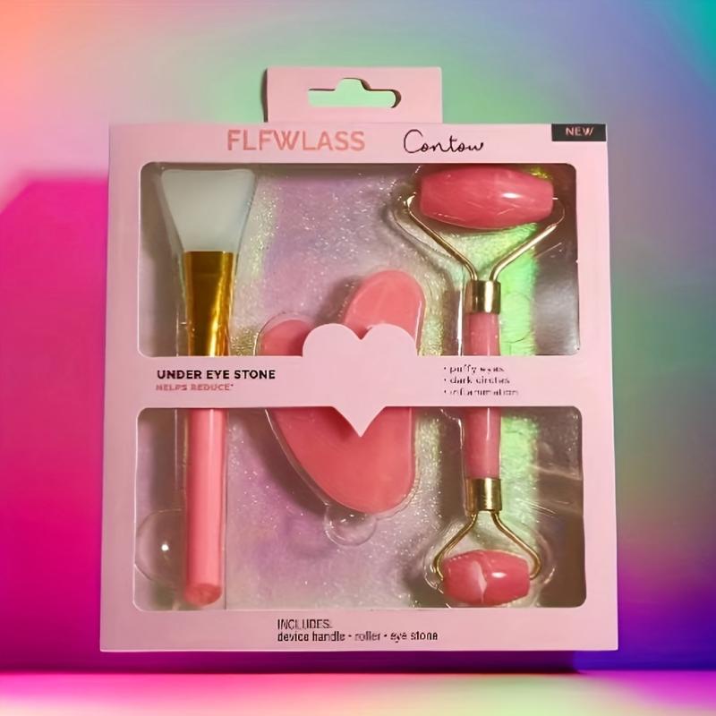 Rose Quartz Roller Set for Face & Body Muscle Relaxation