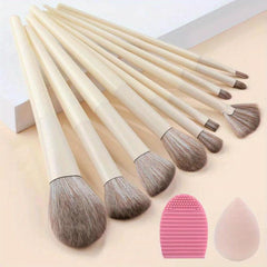 14Pcs Fluffy Makeup Brushes Set with Cleaner Pad & Beauty Sponge