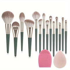 14Pcs Fluffy Makeup Brushes Set with Cleaner Pad & Beauty Sponge