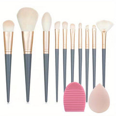 14Pcs Fluffy Makeup Brushes Set with Cleaner Pad & Beauty Sponge