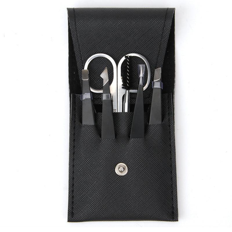 6pcs Eyebrow Grooming Set Tweezers Scissors Brush Case