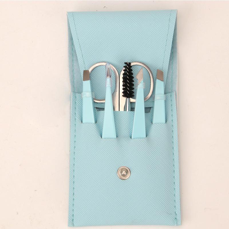 6pcs Eyebrow Grooming Set Tweezers Scissors Brush Case