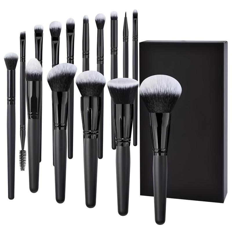 15pcs Makeup Brush Set Long Handle Soft Synthetic Fiber