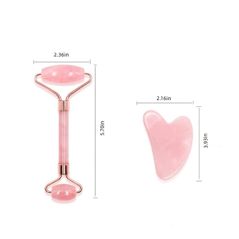 Rose Quartz & Jade Roller Set for Facial Massage & Skin Care