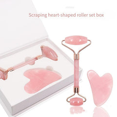 Rose Quartz & Jade Roller Set for Facial Massage & Skin Care