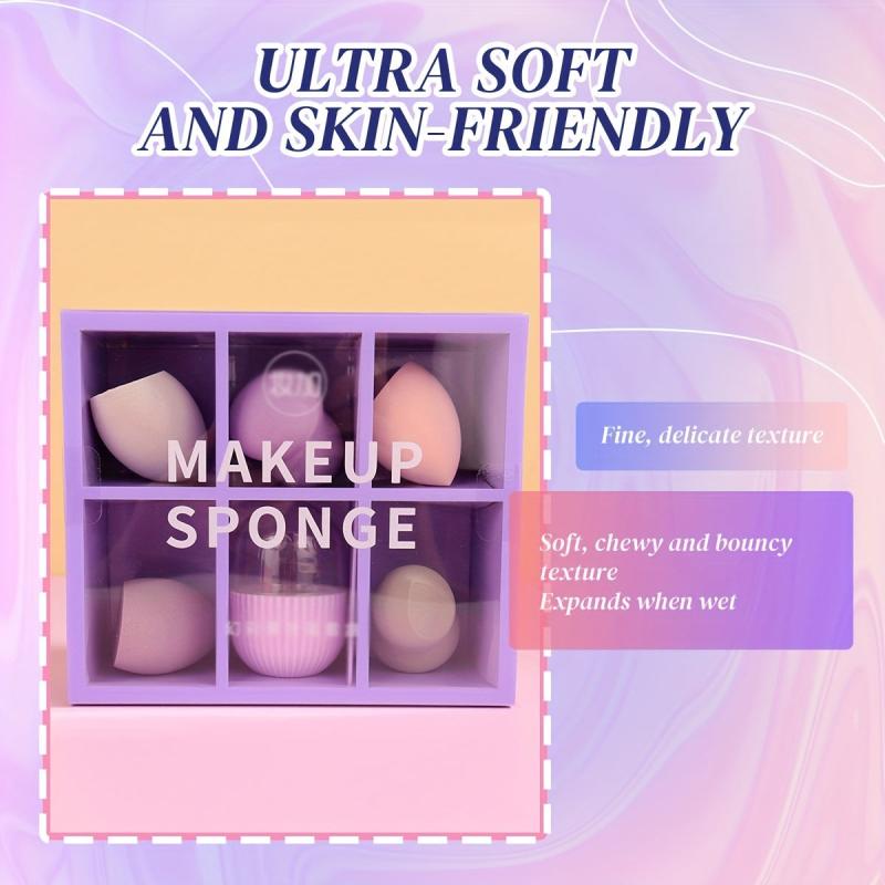 6pcs Makeup Sponge & 1pc Storage Box Beauty Eggs Set