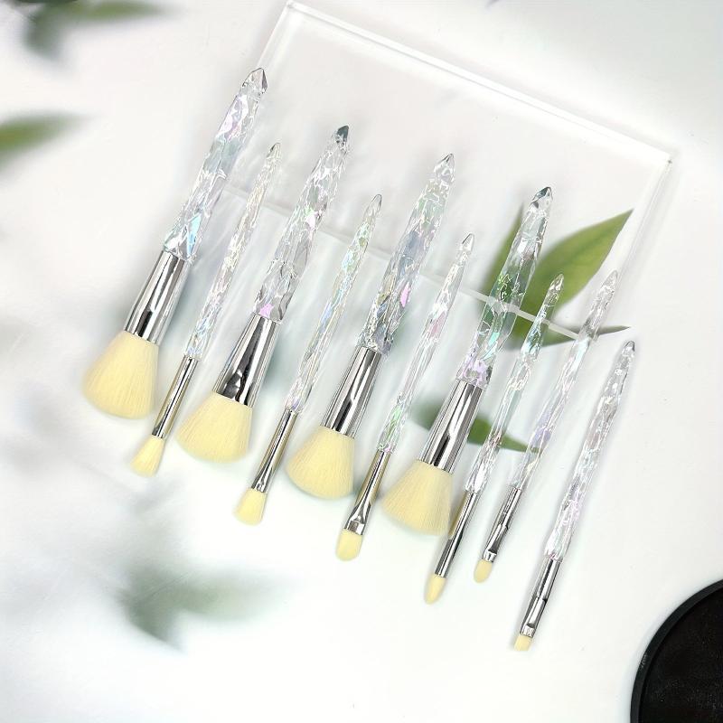 10pcs Makeup Brush Set Foundation Eye Shadows Brushes Faux Diamond Clear Handle