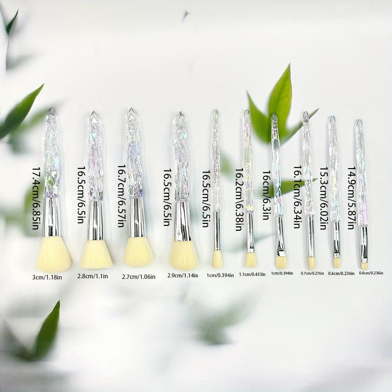 10pcs Makeup Brush Set Foundation Eye Shadows Brushes Faux Diamond Clear Handle