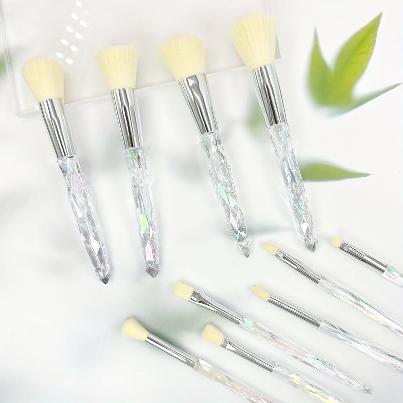 10pcs Makeup Brush Set Foundation Eye Shadows Brushes Faux Diamond Clear Handle