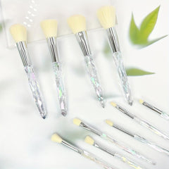 10pcs Makeup Brush Set Foundation Eye Shadows Brushes Faux Diamond Clear Handle