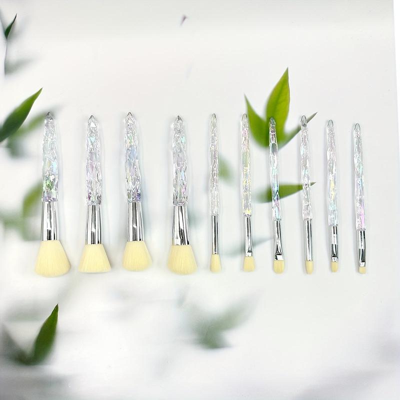 10pcs Makeup Brush Set Foundation Eye Shadows Brushes Faux Diamond Clear Handle