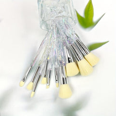 10pcs Makeup Brush Set Foundation Eye Shadows Brushes Faux Diamond Clear Handle
