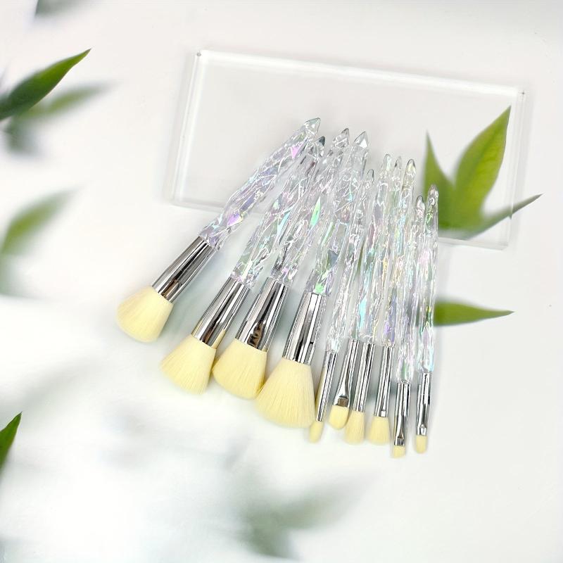 10pcs Makeup Brush Set Foundation Eye Shadows Brushes Faux Diamond Clear Handle