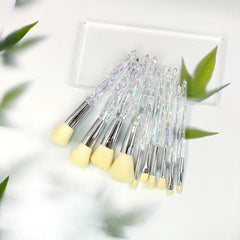 10pcs Makeup Brush Set Foundation Eye Shadows Brushes Faux Diamond Clear Handle