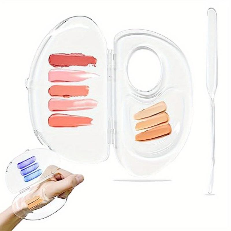 2pcs Acrylic Cosmetic Palette And Spatula Set For Makeup Mixing