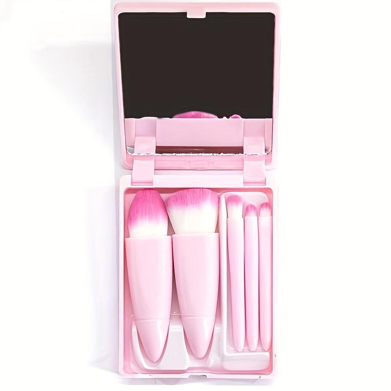15pcs Travel Makeup Brush Set with Mirror and Case - Perfect Gift for Beginners