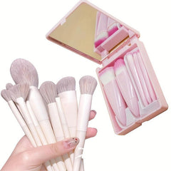 15pcs Travel Makeup Brush Set with Mirror and Case - Perfect Gift for Beginners