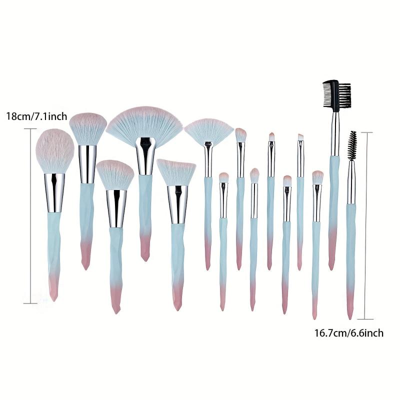 15pcs Gradient Makeup Brushes Kit Synthetic Bristles Non Slip Handle Set
