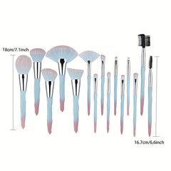 15pcs Gradient Makeup Brushes Kit Synthetic Bristles Non Slip Handle Set