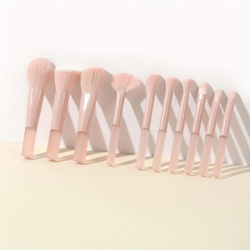 10pcs Pink Makeup Brush Set Synthetic Foundation Concealer Eye Shadow