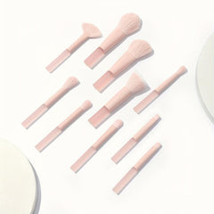 10pcs Pink Makeup Brush Set Synthetic Foundation Concealer Eye Shadow