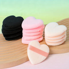 15pcs Heart Shape Velvet Powder Puff With Ribbon Band Handle