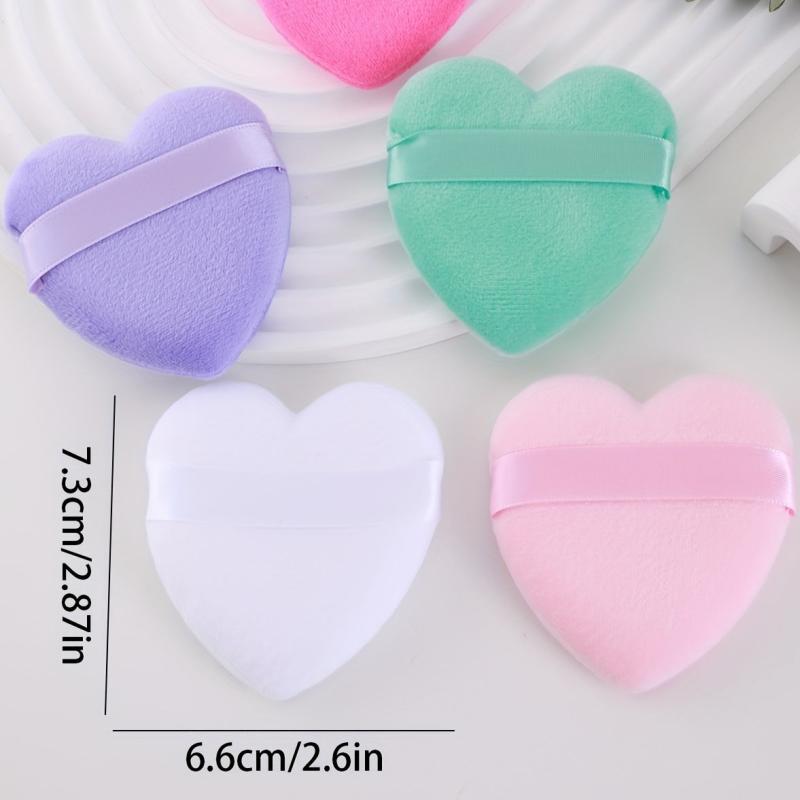 15pcs Heart Shape Velvet Powder Puff With Ribbon Band Handle