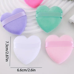 15pcs Heart Shape Velvet Powder Puff With Ribbon Band Handle