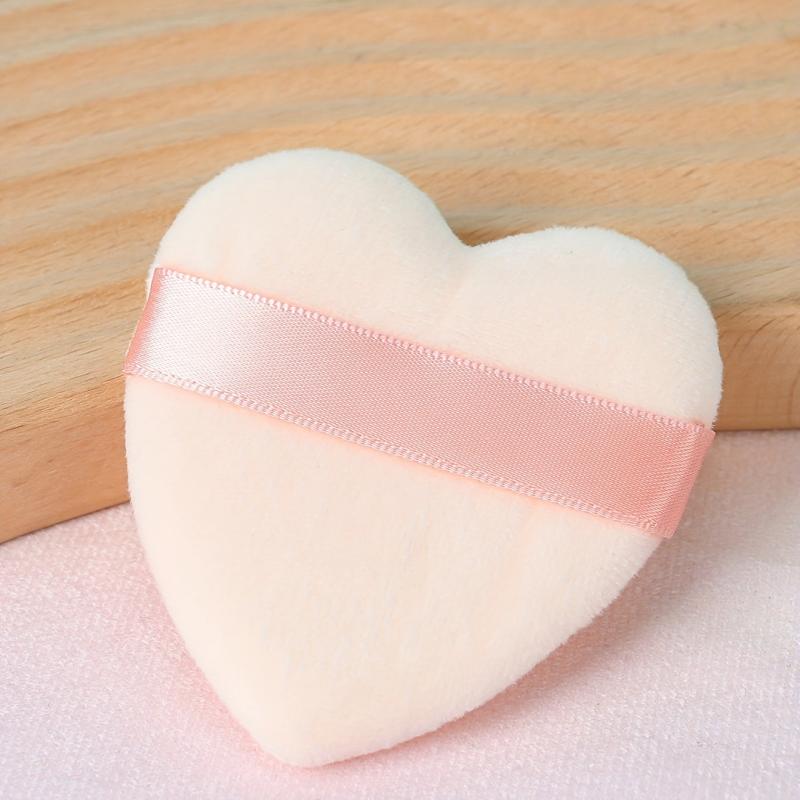 15pcs Heart Shape Velvet Powder Puff With Ribbon Band Handle