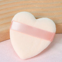 15pcs Heart Shape Velvet Powder Puff With Ribbon Band Handle