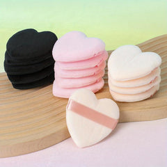 15pcs Heart Shape Velvet Powder Puff With Ribbon Band Handle