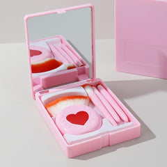 5pcs Portable Makeup Brush Set with Mirror Pink