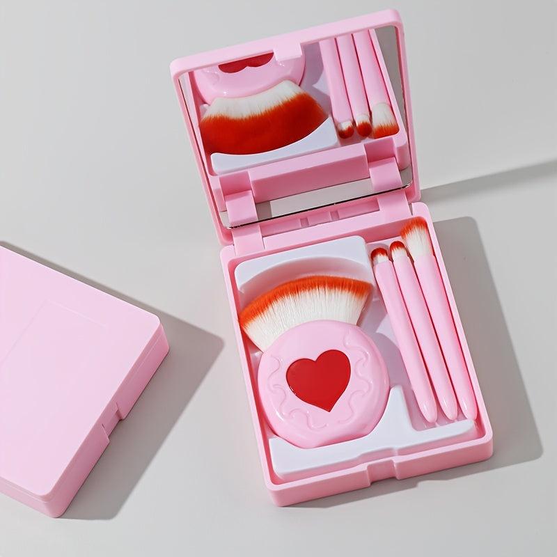 5pcs Portable Makeup Brush Set with Mirror Pink