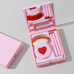 5pcs Portable Makeup Brush Set with Mirror Pink