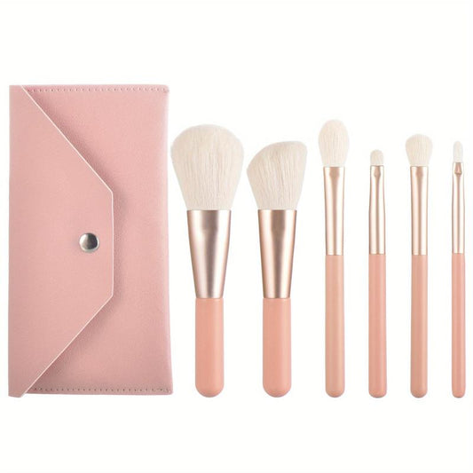 6pcs Travel Wooden Handle Makeup Brush Set with Portable Case
