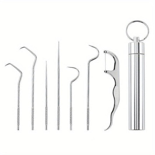 Portable Stainless Steel Toothpick Set for Camping - 7pcs