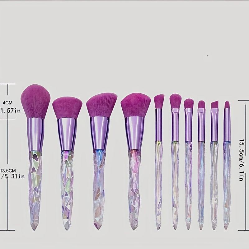 10pcs Crystal Handle Makeup Brush Set for Girls and Ladies